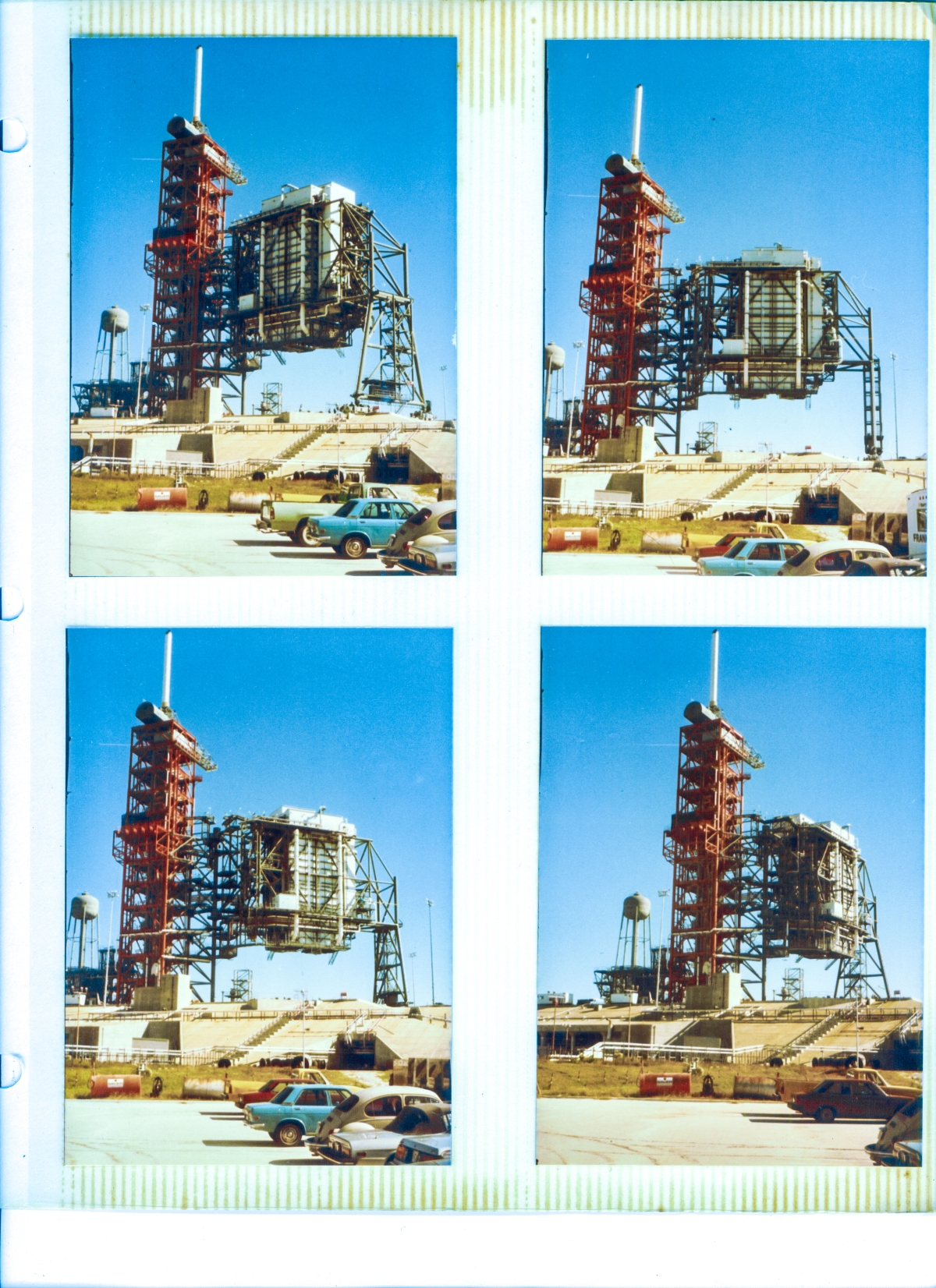 For the very first time, once its ongoing construction at Space Shuttle Launch Complex 39-B, Kennedy Space Center, Florida had proceeded far enough, the Rotating Service Structure is placed into motion and rolled along its rails through the full 120 degrees of its rotational arc to its Mate Position, spanning the Flame Trench.